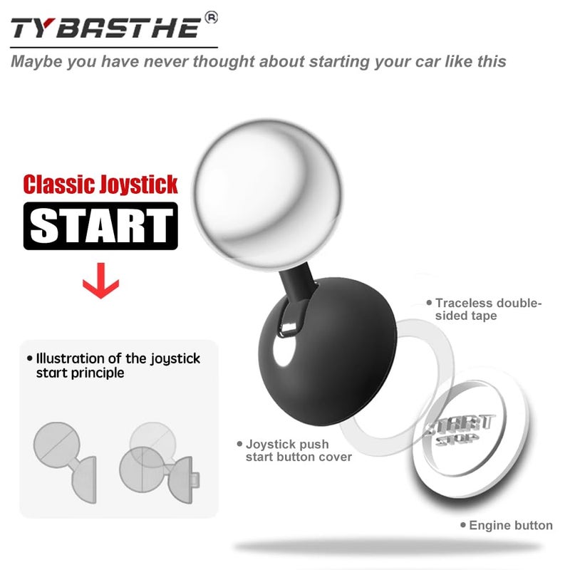 Tybasthe Original Push Start Button Metal Car Joystick Starter Engine Start Stop Cover - Cool Interior Decorations Accessories - Silver - Image 3